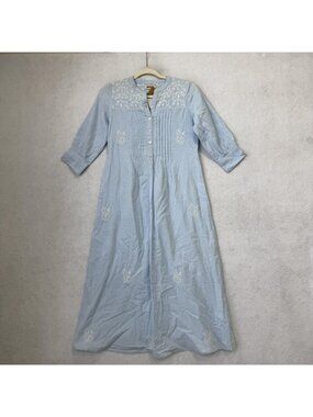 Fabindia Dress Womens Size Blue Embroidered 3/4 Sleeve Maxi Cotton Boho